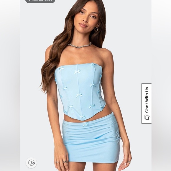 Edikted Dresses & Skirts - Edikted Lucinda bow detail mini skirt size medium in blue!!